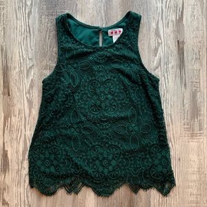 Three Pink Hearts Green Lace Tank